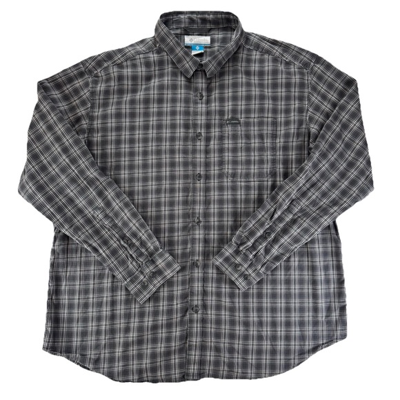 Columbia Sportswear XXL Plaid Button Up Shirt Long Sleeve Gray Outdoor Hiking - Picture 1 of 14